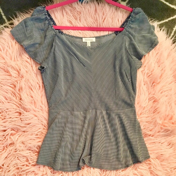 Monteau Tops - MONTEAU FLIRTY STRIPED OFF THE SHOULDER TOP